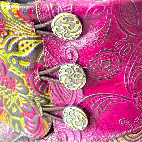 Gorgeous Handmade Multicolor Tooled Leather Floral Med Heel Ankle Boots 38 - Picture 5 of 14